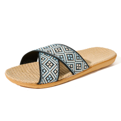 BAIRUILUN Manufacturer Cross Strap Floral Ethnic Style EVA Sole New Open Toe Printed Summer Design Natural Linen for Slippers