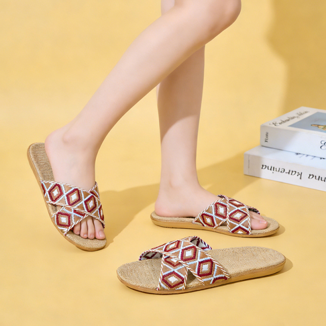 New Arrival Linen Slippers Female Spring Autumn Slippers Indoor Hotel Sandals Custom Cool Breathable Linen Slippers