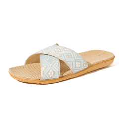 BAIRUILUN Manufacturer Cross Strap Floral Ethnic Style EVA Sole New Open Toe Printed Summer Design Natural Linen for Slippers