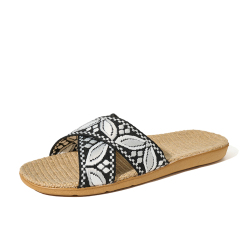 BAIRUILUN Manufacturer Cross Strap Ethnic Style Embroidery New Open Toe Printed Summer Design Natural Linen for Slippers