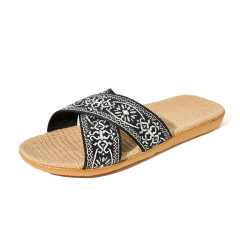 Factory Directly Sale Women's Summer Bohemian Style Line Slippers Custom Sweat Absorbing Fashion Home Linen Slippers