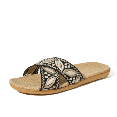 BAIRUILUN Manufacturer Cross Strap Ethnic Style Embroidery New Open Toe Printed Summer Design Natural Linen for Slippers