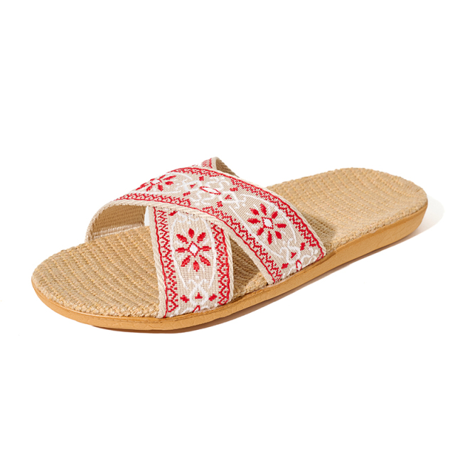 Factory Directly Sale Women's Summer Bohemian Style Line Slippers Custom Sweat Absorbing Fashion Home Linen Slippers