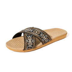 Factory Directly Sale Women's Summer Bohemian Style Line Slippers Custom Sweat Absorbing Fashion Home Linen Slippers