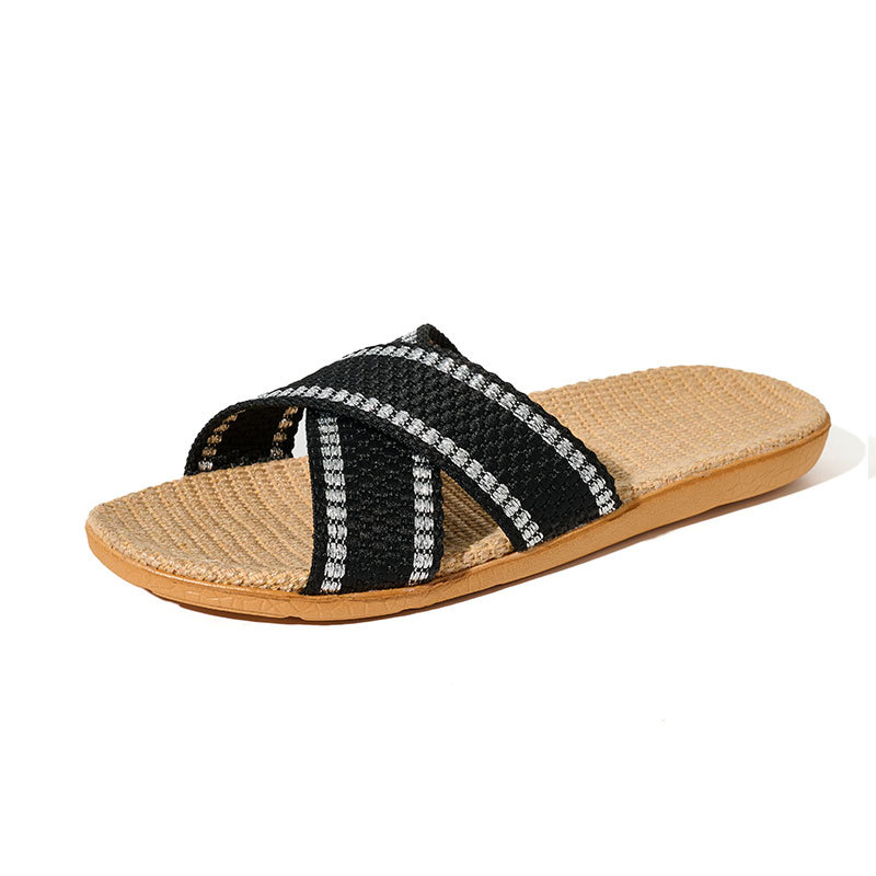 BAIRUILUN Manufacturer Supplies Summer Silent Indoor Linen Slippers for EVA Outsole Breathable Sweat-Absorbent Home Use Slippers