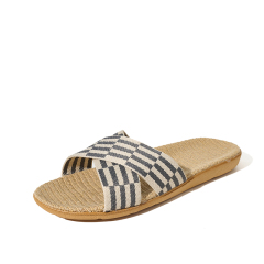 Factory Directly Sale Women's Summer Minimalist Style Line Slippers Custom Simple Stripes Sweat Absorbing Fashion Linen Slippers