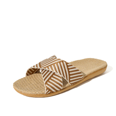 Factory Directly Sale Women's Summer Minimalist Style Line Slippers Custom Sweat Absorbing Fashion Simple Stripes Linen Slippers