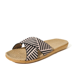 Factory Directly Sale Women's Summer Minimalist Style Line Slippers Custom Sweat Absorbing Fashion Simple Stripes Linen Slippers