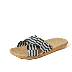 Factory Directly Sale Women's Summer Minimalist Style Line Slippers Custom Simple Stripes Sweat Absorbing Fashion Linen Slippers