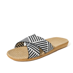 Factory Directly Sale Women's Summer Minimalist Style Line Slippers Custom Sweat Absorbing Fashion Simple Stripes Linen Slippers