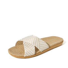 Factory Directly Sale Women's Summer Minimalist Style Line Slippers Custom Sweat Absorbing Fashion Simple Stripes Linen Slippers