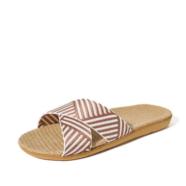 Factory Directly Sale Women's Summer Minimalist Style Line Slippers Custom Sweat Absorbing Fashion Simple Stripes Linen Slippers
