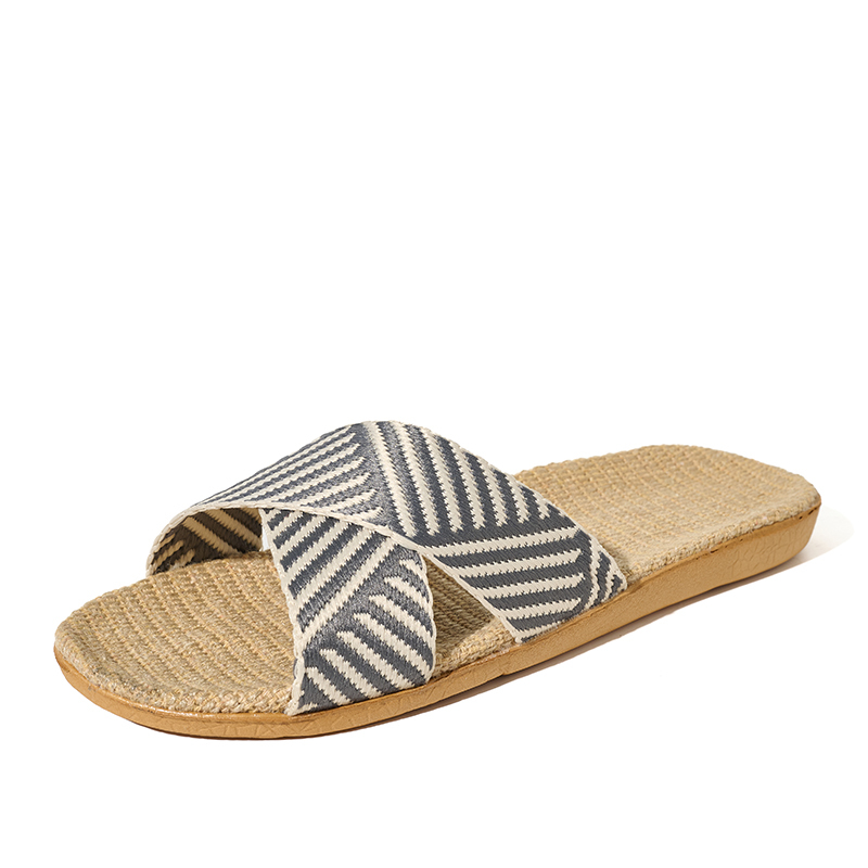 Factory Directly Sale Women's Summer Minimalist Style Line Slippers Custom Sweat Absorbing Fashion Simple Stripes Linen Slippers
