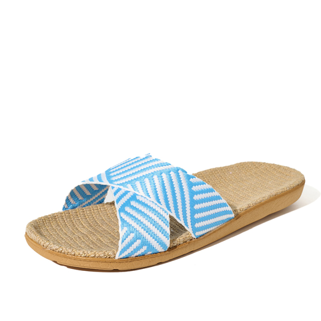Factory Directly Sale Women's Summer Minimalist Style Line Slippers Custom Sweat Absorbing Fashion Simple Stripes Linen Slippers