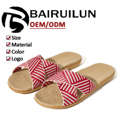 Factory Directly Sale Women's Summer Minimalist Style Line Slippers Custom Sweat Absorbing Fashion Simple Stripes Linen Slippers