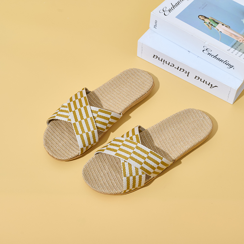 Factory Directly Sale Women's Summer Minimalist Style Line Slippers Custom Simple Stripes Sweat Absorbing Fashion Linen Slippers