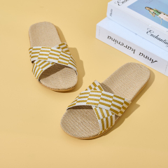 Factory Directly Sale Women's Summer Minimalist Style Line Slippers Custom Simple Stripes Sweat Absorbing Fashion Linen Slippers