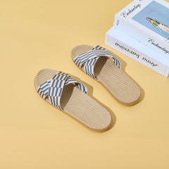 Factory Directly Sale Women's Summer Minimalist Style Line Slippers Custom Simple Stripes Sweat Absorbing Fashion Linen Slippers