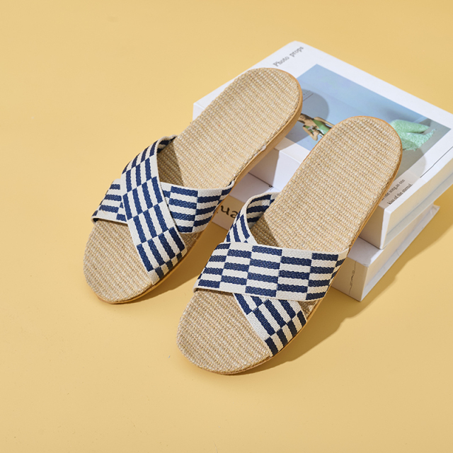 Factory Directly Sale Women's Summer Minimalist Style Line Slippers Custom Simple Stripes Sweat Absorbing Fashion Linen Slippers