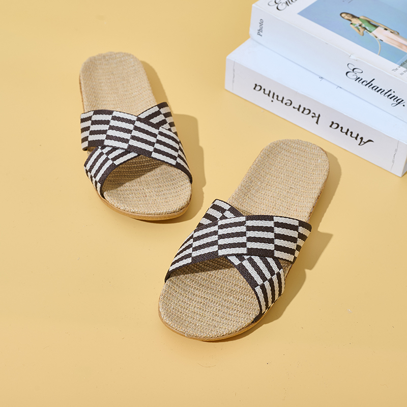 Factory Directly Sale Women's Summer Minimalist Style Line Slippers Custom Simple Stripes Sweat Absorbing Fashion Linen Slippers