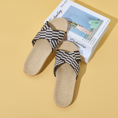 Factory Directly Sale Women's Summer Minimalist Style Line Slippers Custom Simple Stripes Sweat Absorbing Fashion Linen Slippers