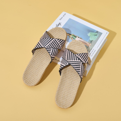 Factory Directly Sale Women's Summer Minimalist Style Line Slippers Custom Sweat Absorbing Fashion Simple Stripes Linen Slippers