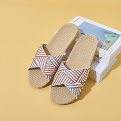 Factory Directly Sale Women's Summer Minimalist Style Line Slippers Custom Sweat Absorbing Fashion Simple Stripes Linen Slippers
