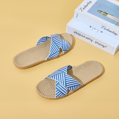 Factory Directly Sale Women's Summer Minimalist Style Line Slippers Custom Sweat Absorbing Fashion Simple Stripes Linen Slippers