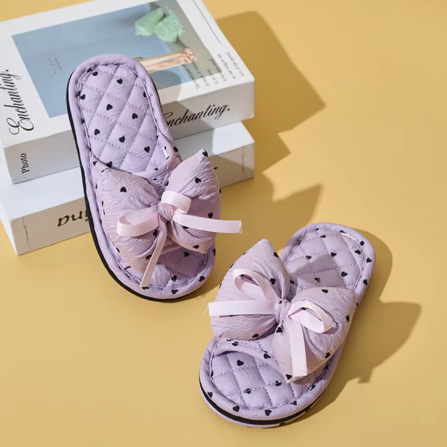 BAIRUILUN Triple-Layer Thickened Fabric Kids Cute Slippers Big Bow Ribbon Soft Sole Casual Style Baby Slippers