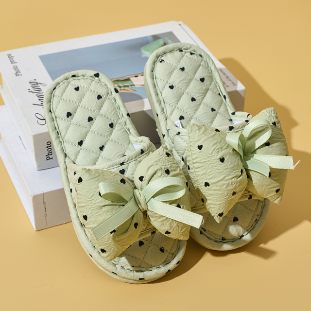 BAIRUILUN Triple-Layer Thickened Fabric Kids Cute Slippers Big Bow Ribbon Soft Sole Casual Style Baby Slippers