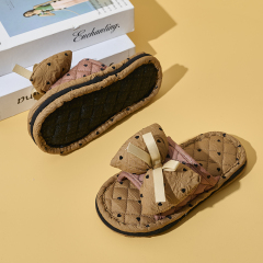 BAIRUILUN Triple-Layer Thickened Fabric Kids Cute Slippers Big Bow Ribbon Soft Sole Casual Style Baby Slippers