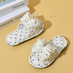 BAIRUILUN Triple-Layer Thickened Fabric Kids Cute Slippers Big Bow Ribbon Soft Sole Casual Style Baby Slippers