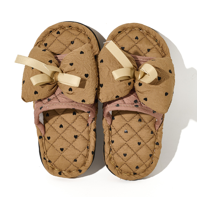 BAIRUILUN Triple-Layer Thickened Fabric Kids Cute Slippers Big Bow Ribbon Soft Sole Casual Style Baby Slippers