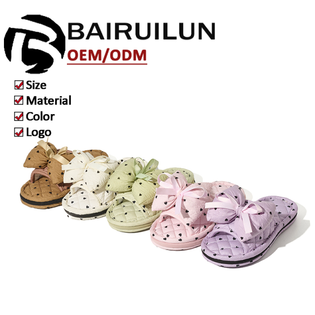 BAIRUILUN Triple-Layer Thickened Fabric Kids Cute Slippers Big Bow Ribbon Soft Sole Casual Style Baby Slippers