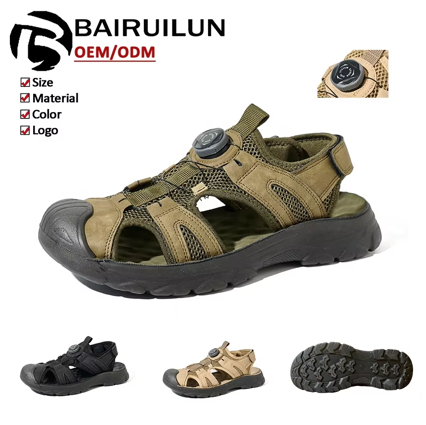 Breathable Men's Premium Outdoor Sandals Slip-Resistant PU Sole Quick-Twist Closure & Cushion Sole for Hiking/Camping/Travel