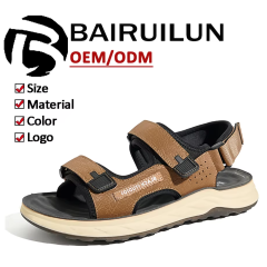 BAIRUILUN Men's Flat Breathable Outdoor Fisherman Casual Sandals PU Slip-Resistant Outsole Cushioned Lightweight Sandals