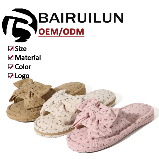 Lady's Cute House Indoor Cloth Slippers Open Toe with Bow Anti-Slippery Feature Cushioning Slippers for Girls