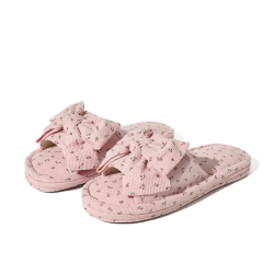 Lady's Cute House Indoor Cloth Slippers Open Toe with Bow Anti-Slippery Feature Cushioning Slippers for Girls