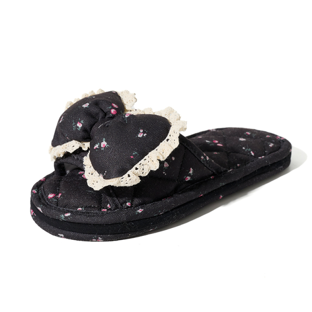Factory Custom Bedroom Tree-layer Soft Thick Bottom Silent Slippers Anti-slip Comfortable Indoor Women's Soft Cloth Bow Slippers