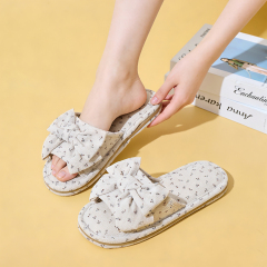 Lady's Cute House Indoor Cloth Slippers Open Toe with Bow Anti-Slippery Feature Cushioning Slippers for Girls