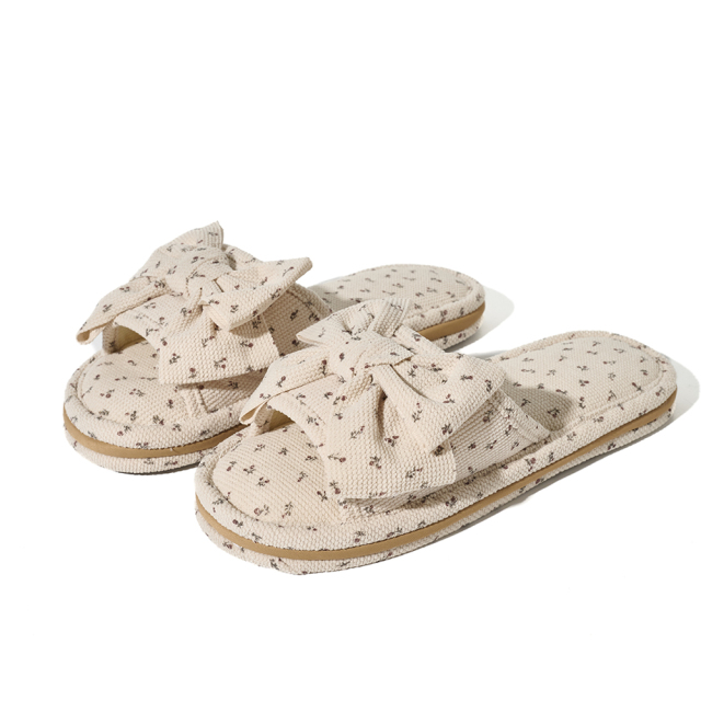 Lady's Cute House Indoor Cloth Slippers Open Toe with Bow Anti-Slippery Feature Cushioning Slippers for Girls