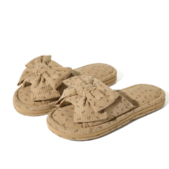 Lady's Cute House Indoor Cloth Slippers Open Toe with Bow Anti-Slippery Feature Cushioning Slippers for Girls