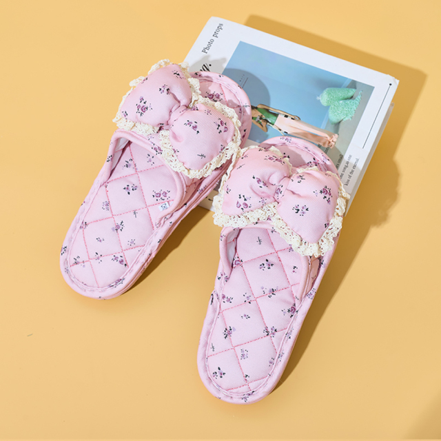 Factory Custom Bedroom Tree-layer Soft Thick Bottom Silent Slippers Anti-slip Comfortable Indoor Women's Soft Cloth Bow Slippers