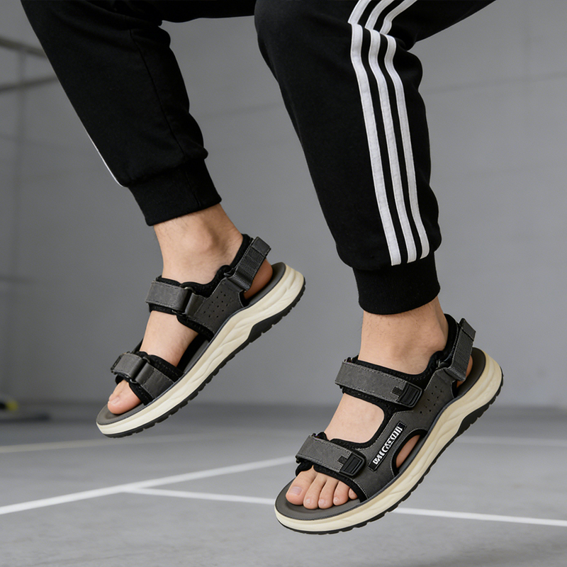 BAIRUILUN Men's Flat Breathable Outdoor Fisherman Casual Sandals PU Slip-Resistant Outsole Cushioned Lightweight Sandals