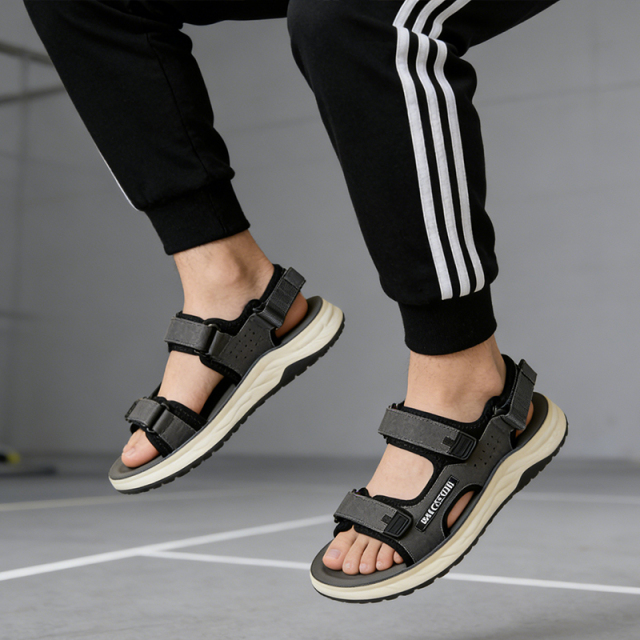 BAIRUILUN Men's Flat Breathable Outdoor Fisherman Casual Sandals PU Slip-Resistant Outsole Cushioned Lightweight Sandals