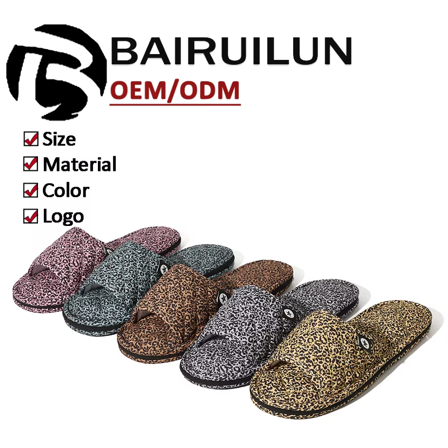 Factory Custom Bedroom Tree-layer Leopard Print Cloth Slippers Anti-slip Comfortable Indoor Women's Soft Casual Slippers