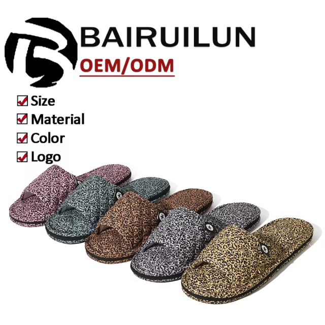 Factory Custom Bedroom Tree-layer Leopard Print Cloth Slippers Anti-slip Comfortable Indoor Women's Soft Casual Slippers