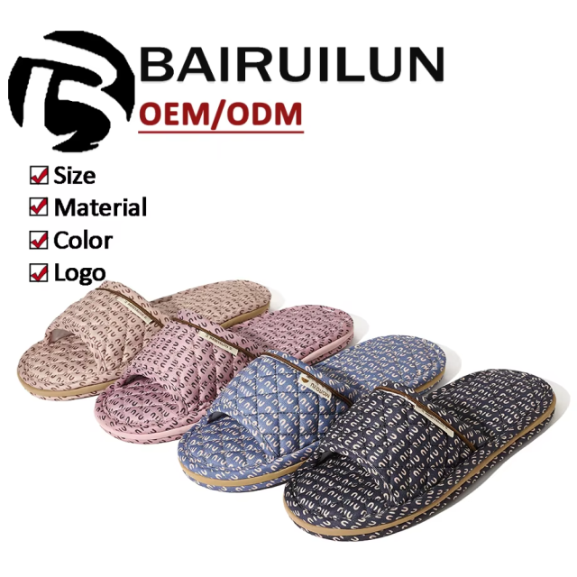 Factory Custom Minimalist Printed Fabric Slippers All-Season Indoor Couples' Soft-Sole Silent Slippers