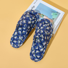 Ultralight Soft Fabric Cloth Sole Wooden Floor Slippers Men and Women Summer Mute Indoor Florals Soft Slippers