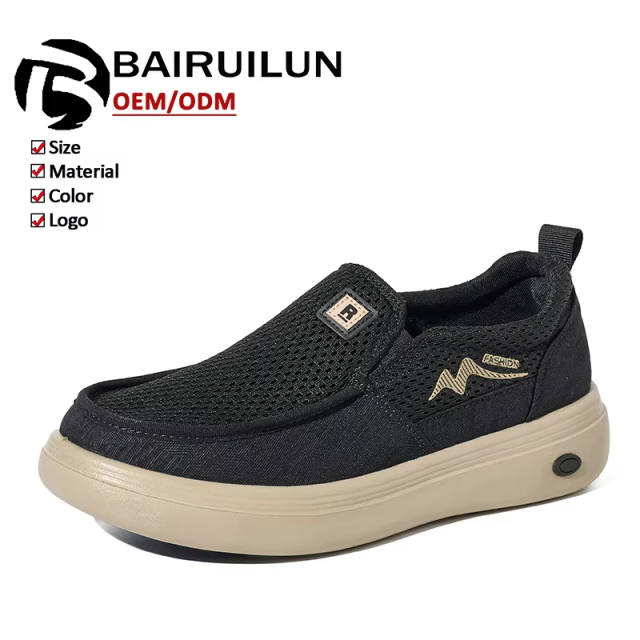 Bairuilun Men's Slip-On Commuting OEM Accepted Casual Shoes Soft Sole Breathable Mesh Lightweight Walking Shoes